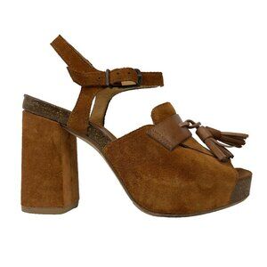 FRED DE LA BRETONNIÈRE Boho 70’s Tan Suede Tassel Platform Sandals sz 36